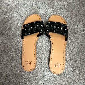 Black Studded Slide Sandals by Marc Fisher